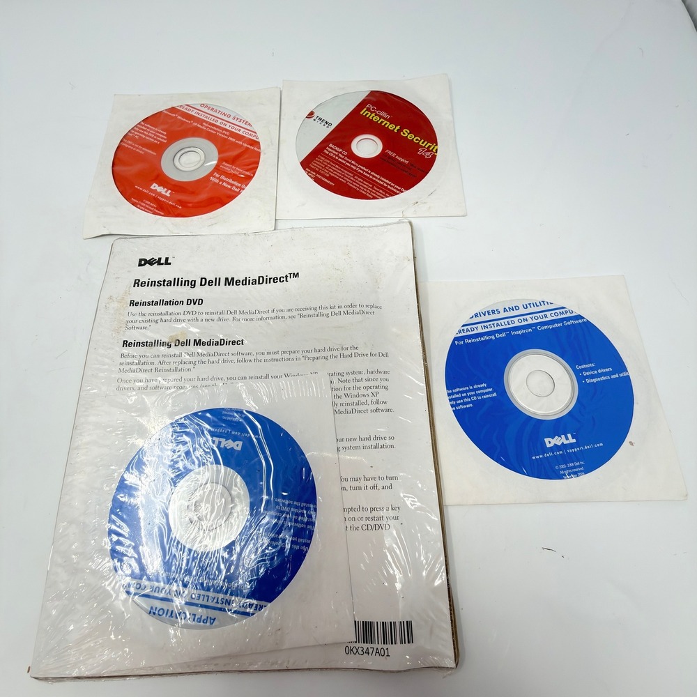 Dell Reinstallation Discs Drivers Utilities PC-cillin Blue Red White 4pc Set